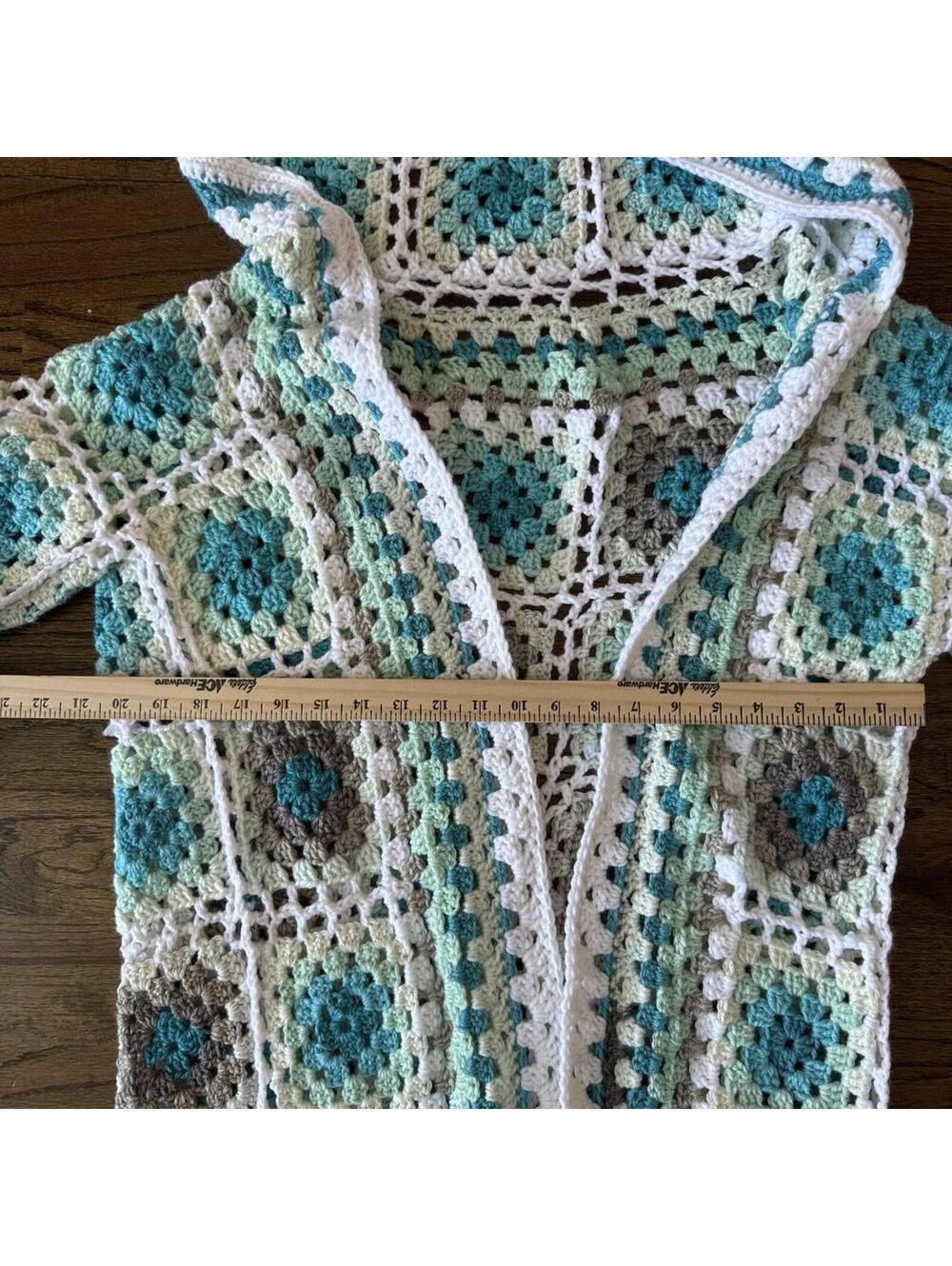 🧶 Handmade Crochet Hooded Granny Square Duster Cardigan – Women’s XS/S - Picture 3 of 6